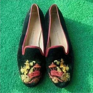 Stubbs & Wootton Black and Red Embroidered Loafers